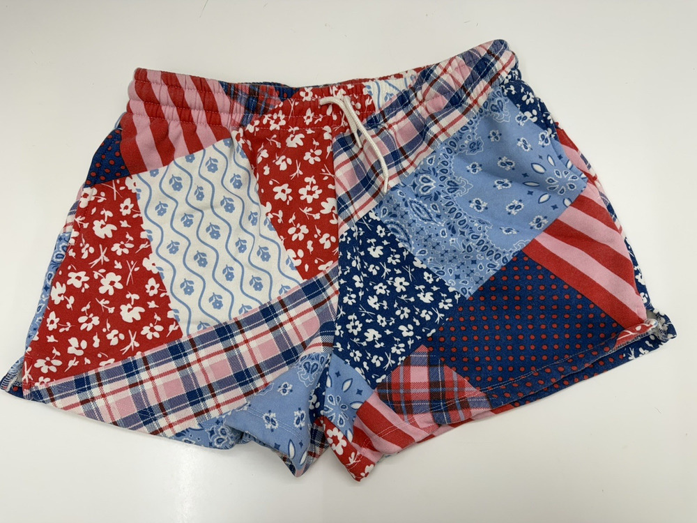Mighty Fine Womens Shorts Size XL Red White and Blue Patchwork Sweatshorts